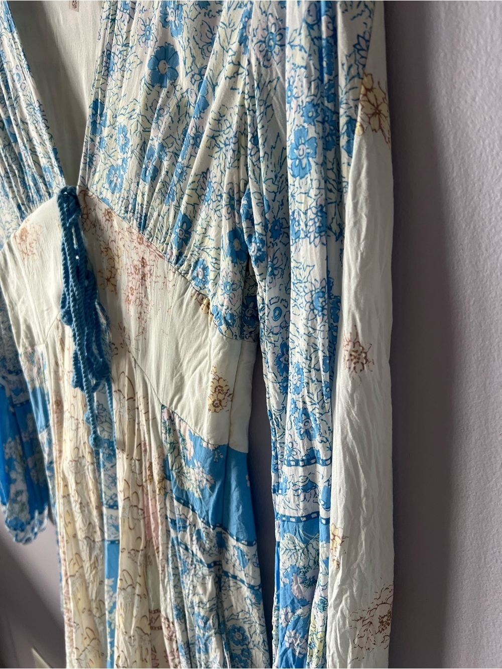 Free People Blue and Cream Floral Long Sleeve Mini Dress - Picture 4 of 9